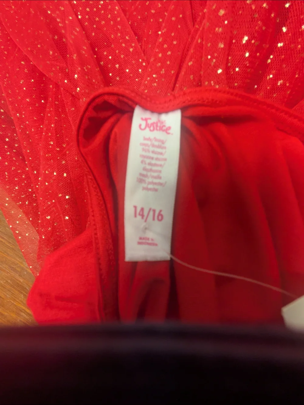 Justice Girls 14/16 Red Sparkle Reindeer Holiday Tulle Dress Pullover Waist Tie